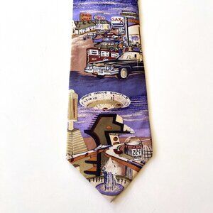 Vintage Men's John Henry 100% Silk Graphic Novelty Print Necktie Tie